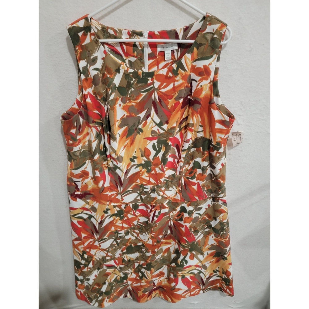 Dressbarn 20W Dress Women Plus Sheath Floral Orange Red Olive Sleeveless New NWT